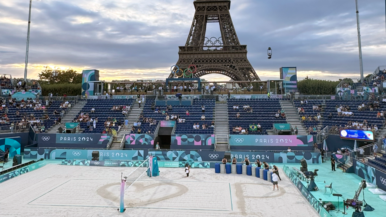 Beach volleyball under the Eiffel Tower at the Paris 2024 Olympic Games